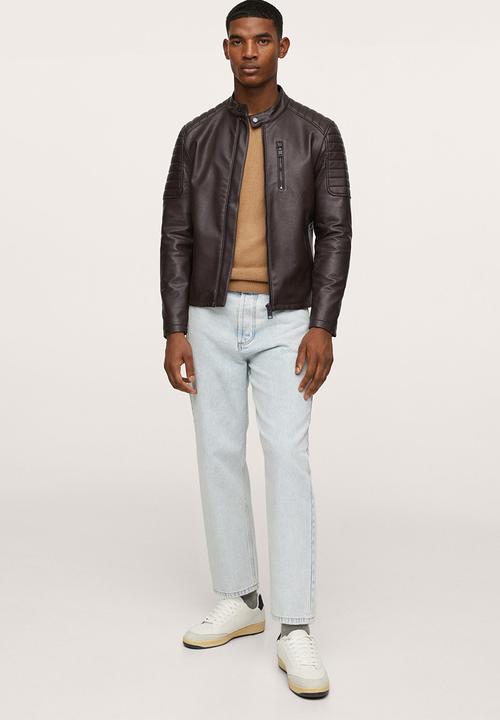 MANGO - Joseno Faux-Leather Biker Jacket - brown