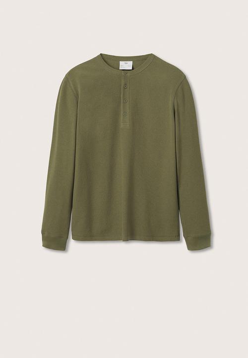 MANGO - Oliver Henley collar long-sleeved t-shirt - Khaki