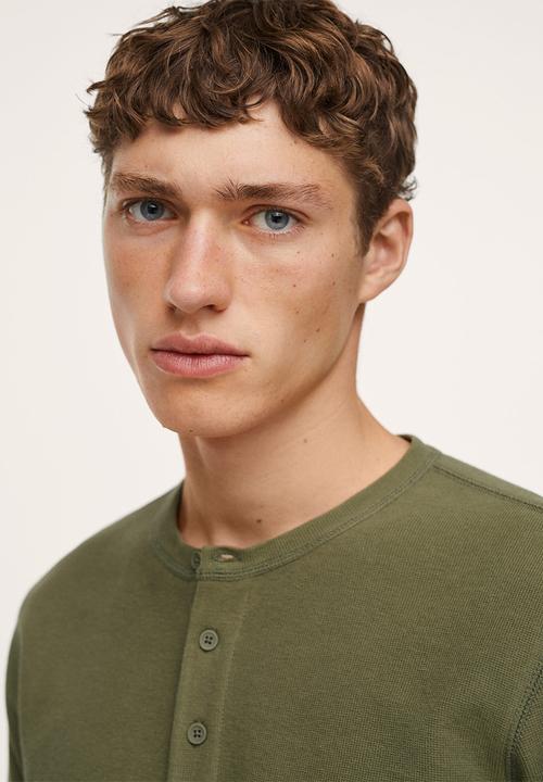 MANGO - Oliver Henley collar long-sleeved t-shirt - Khaki