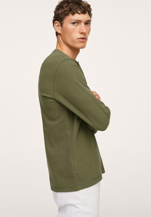 MANGO - Oliver Henley collar long-sleeved t-shirt - Khaki