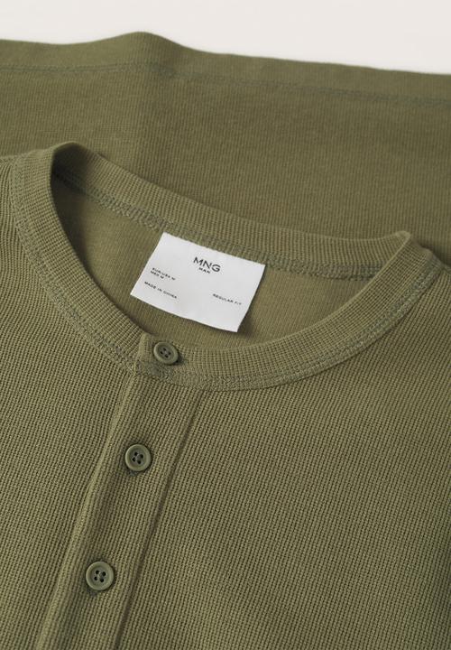 MANGO - Oliver Henley collar long-sleeved t-shirt - Khaki