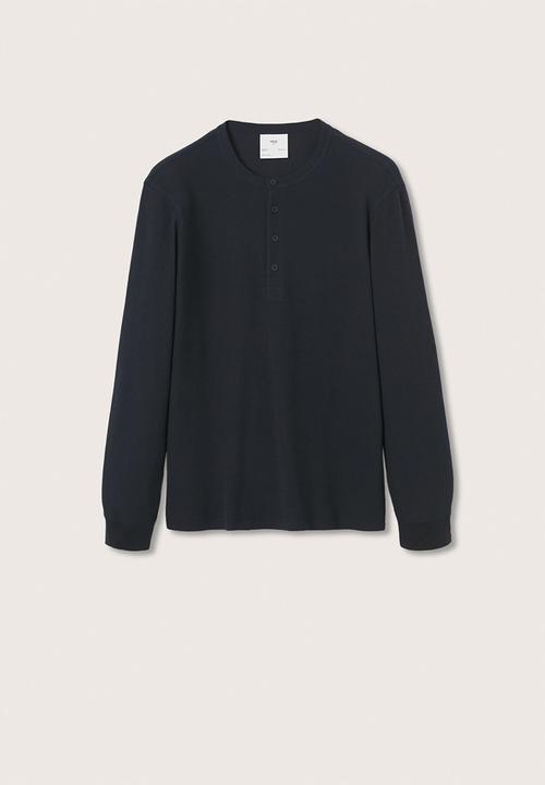 MANGO - Oliver Henley collar long-sleeved t-shirt- Navy