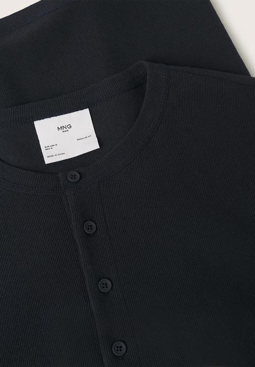 MANGO - Oliver Henley collar long-sleeved t-shirt- Navy