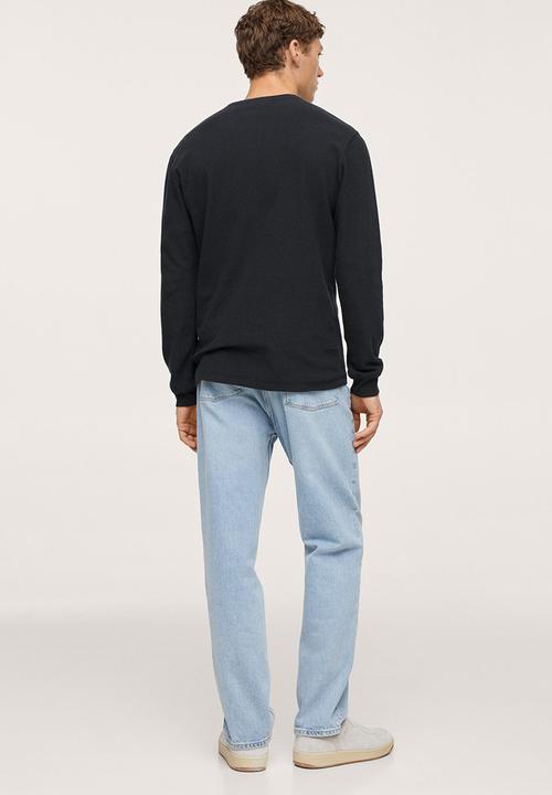 MANGO - Oliver Henley collar long-sleeved t-shirt- Navy
