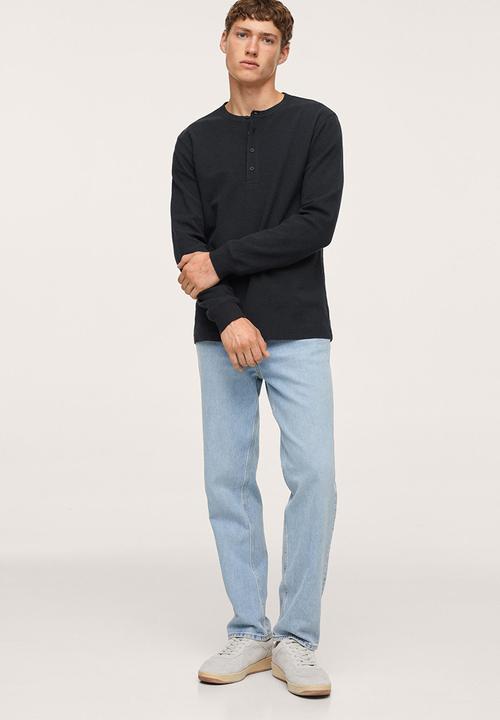 MANGO - Oliver Henley collar long-sleeved t-shirt- Navy