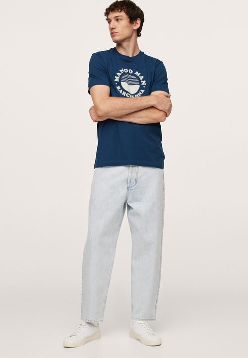 MANGO - Logo he cotton t-shirt  - navy