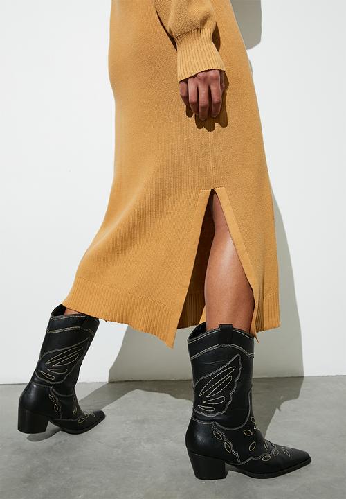 Superbalist - Organic cotton knitwear ribbed midi dress - camel