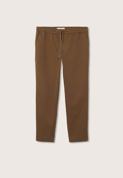 MANGO - Soller Elastic waist cotton Trousers - Mid Brown