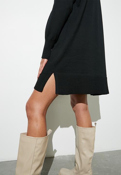 Superbalist - Organic cotton knitwear funnel neck tunic - black