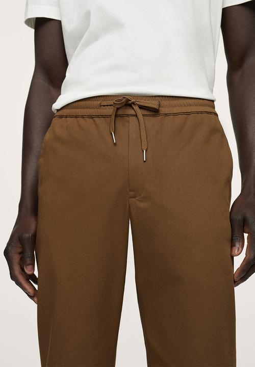 MANGO - Soller Elastic waist cotton Trousers - Mid Brown