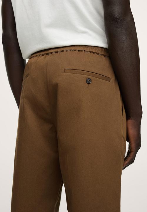 MANGO - Soller Elastic waist cotton Trousers - Mid Brown