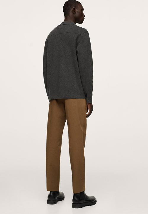 MANGO - Soller Elastic waist cotton Trousers - Mid Brown