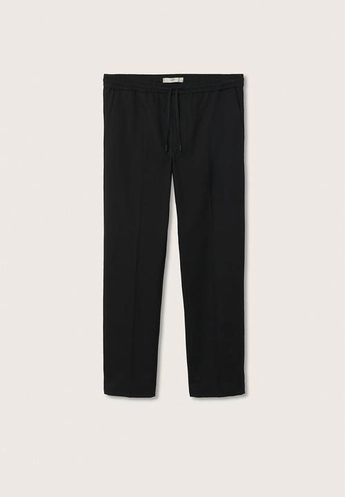 MANGO - Soller Elastic waist cotton Trousers- Black