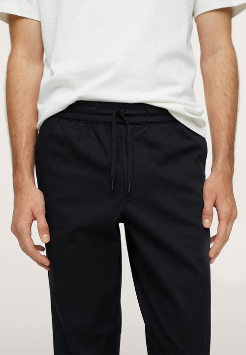 MANGO - Soller Elastic waist cotton Trousers- Black