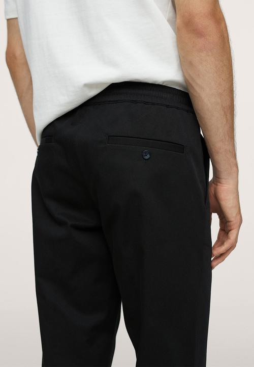 MANGO - Soller Elastic waist cotton Trousers- Black