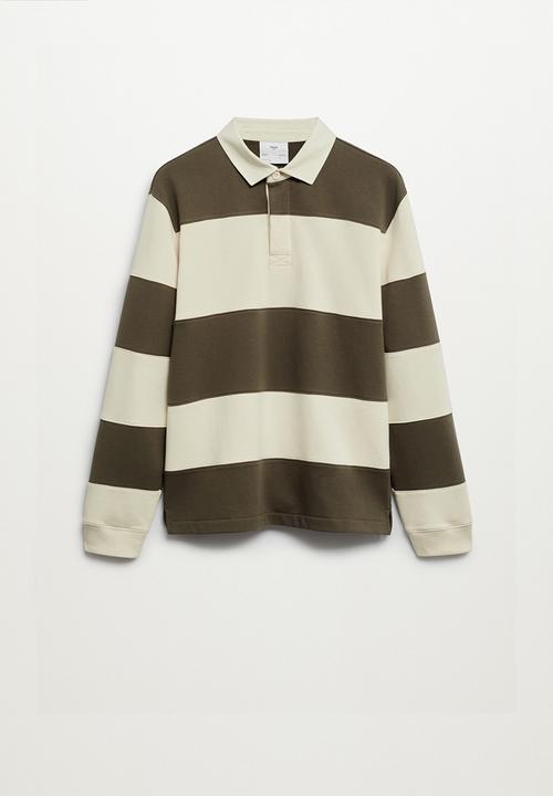 MANGO - Llosa Relaxed Colourblock polo shirt- khaki & stone
