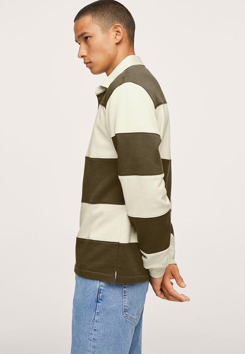 MANGO - Llosa Relaxed Colourblock polo shirt- khaki & stone