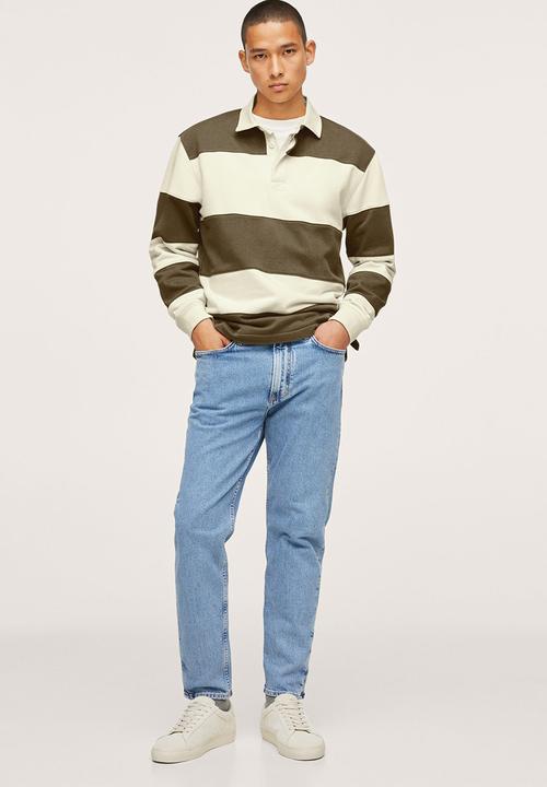 MANGO - Llosa Relaxed Colourblock polo shirt- khaki & stone