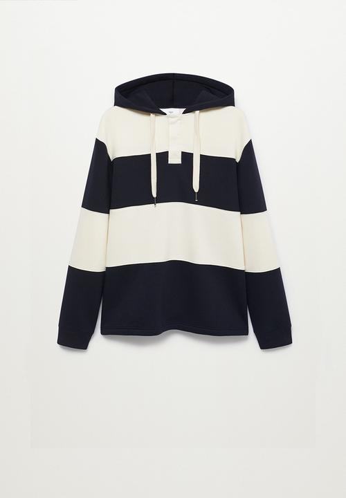 MANGO - Sweatshirt Andrew Colourblock Hoodie- Navy & White