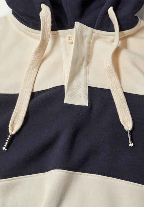 MANGO - Sweatshirt Andrew Colourblock Hoodie- Navy & White