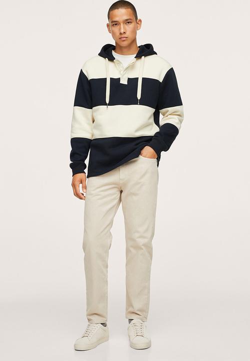 MANGO - Sweatshirt Andrew Colourblock Hoodie- Navy & White
