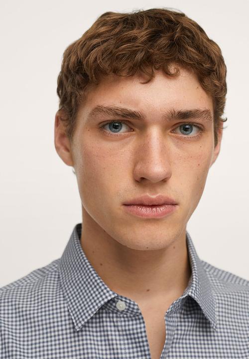 MANGO - Vichy Gingham check cotton Shirt - Mid Blue