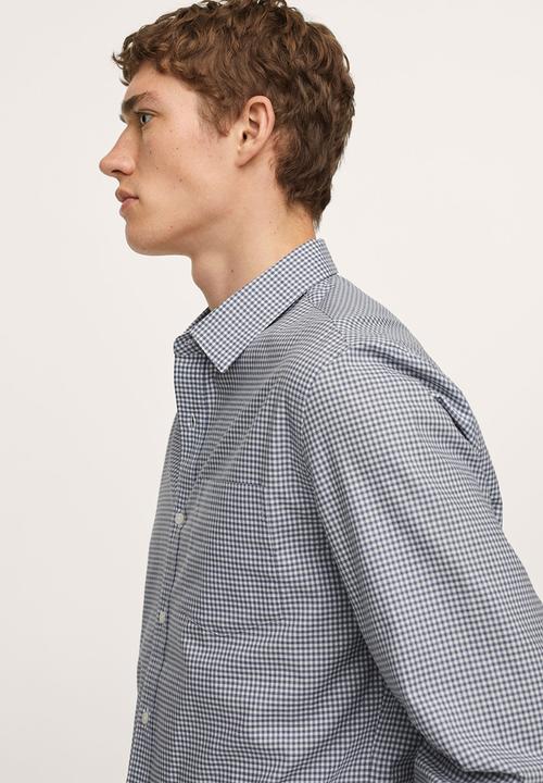 MANGO - Vichy Gingham check cotton Shirt - Mid Blue