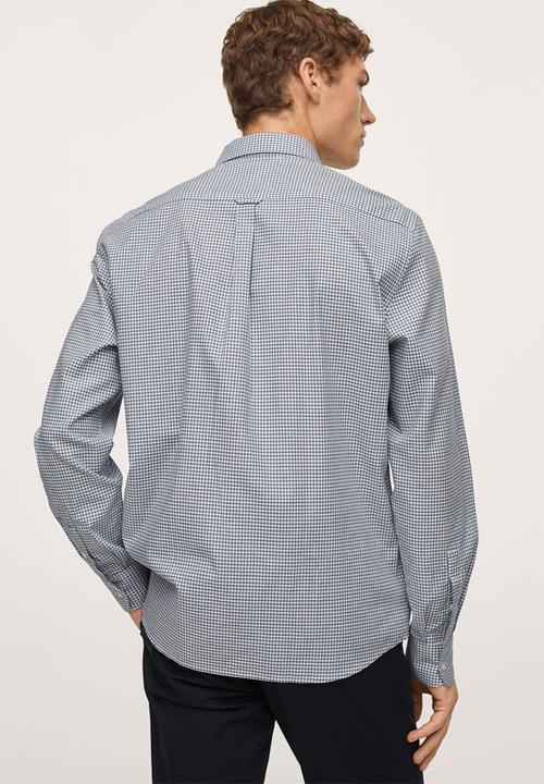 MANGO - Vichy Gingham check cotton Shirt - Mid Blue