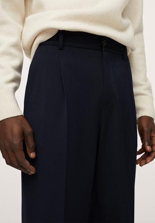 MANGO - Inca  Loose-fit pleated Trousers- Navy