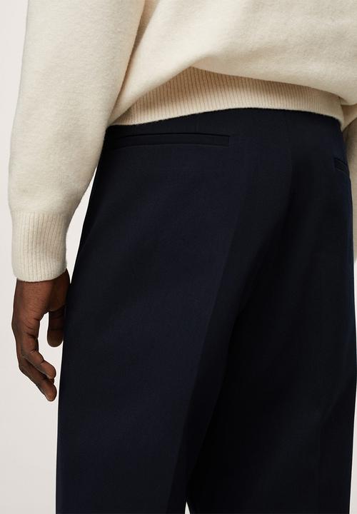 MANGO - Inca  Loose-fit pleated Trousers- Navy