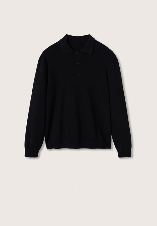 MANGO - Magnump Long-sleeve Knitted Polo Shirt - Black
