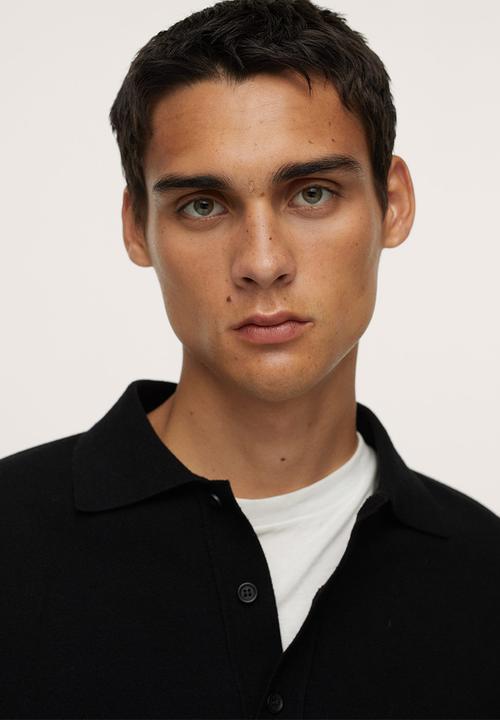 MANGO - Magnump Long-sleeve Knitted Polo Shirt - Black