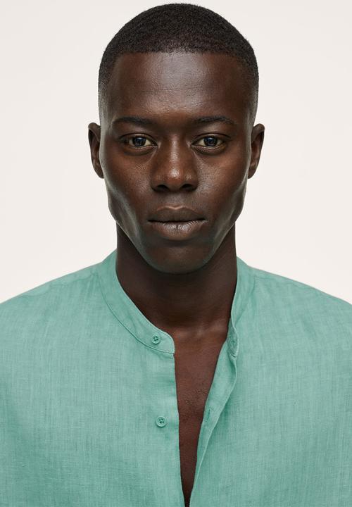 MANGO - Calcuta Regular-fit Mao Collar Linen Shirt  - Green