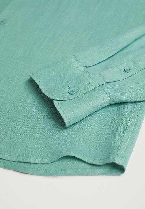 MANGO - Calcuta Regular-fit Mao Collar Linen Shirt  - Green