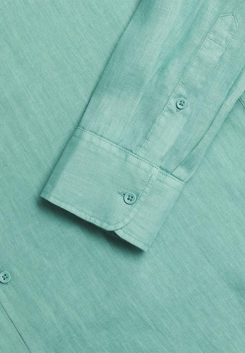 MANGO - Calcuta Regular-fit Mao Collar Linen Shirt  - Green