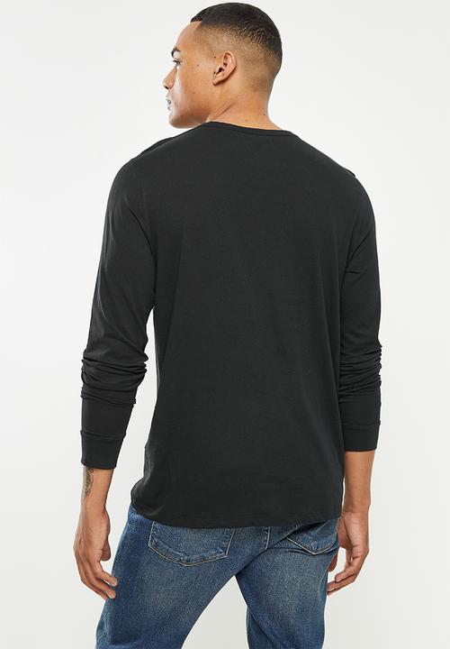 Superdry. - Lightweight essntial long sleeve henley - black