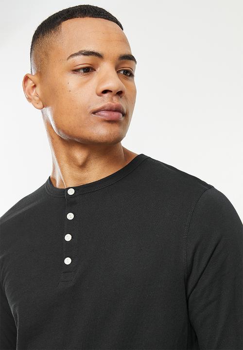 Superdry. - Lightweight essntial long sleeve henley - black