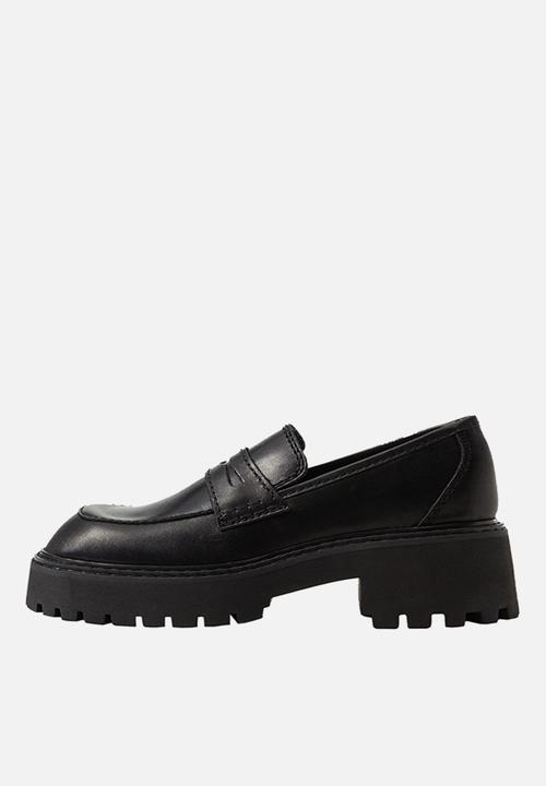 MANGO - Prieto leather track sole loafer - black