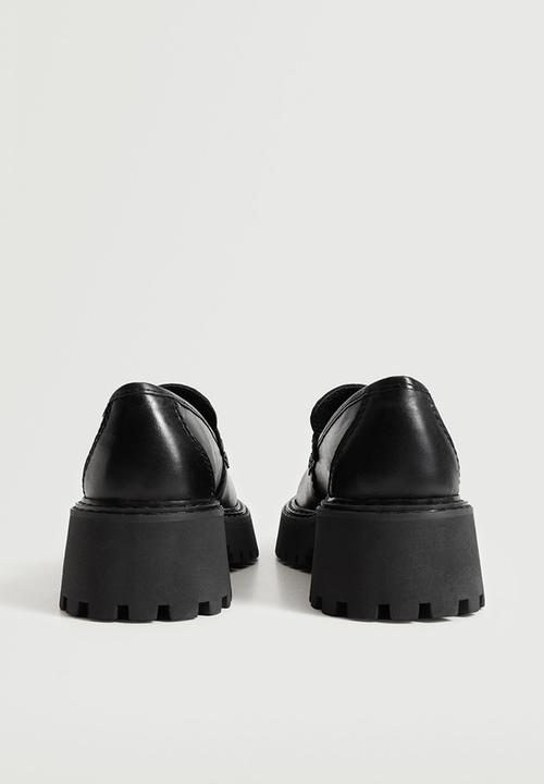 MANGO - Prieto leather track sole loafer - black