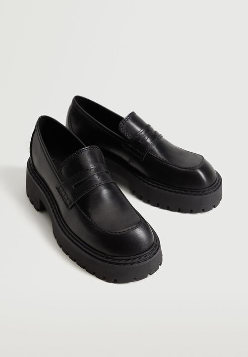 MANGO - Prieto leather track sole loafer - black