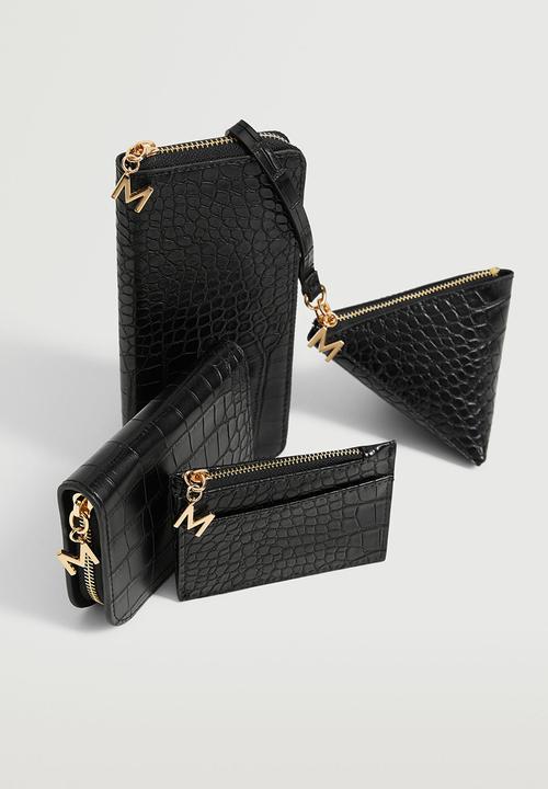 MANGO - Croc-effect card holder - black