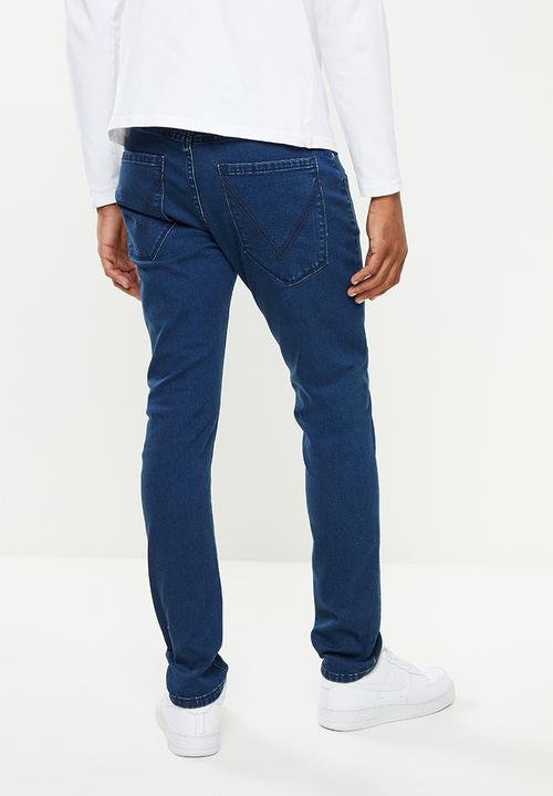 Valenta - Vibe leather inset stretch jeans - blue