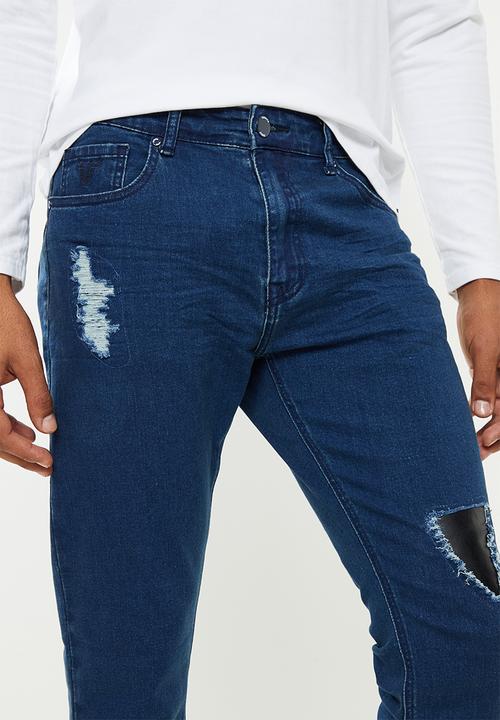 Valenta - Vibe leather inset stretch jeans - blue