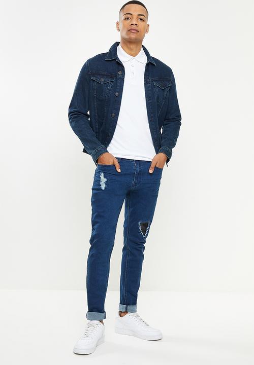Valenta - Vibe leather inset stretch jeans - blue