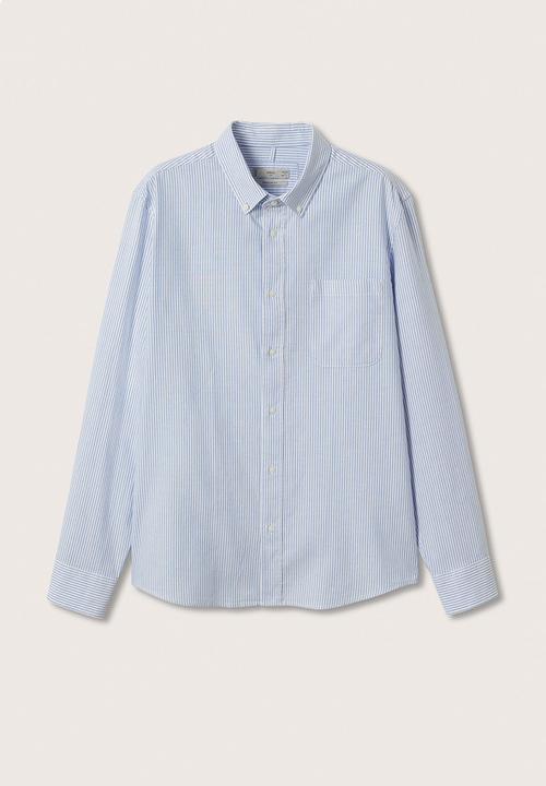 MANGO - Kodak Regular Fit Striped Cotton Shirt - Blue