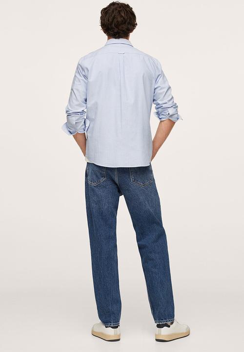MANGO - Kodak Regular Fit Striped Cotton Shirt - Blue