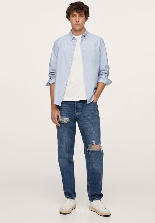 MANGO - Kodak Regular Fit Striped Cotton Shirt - Blue