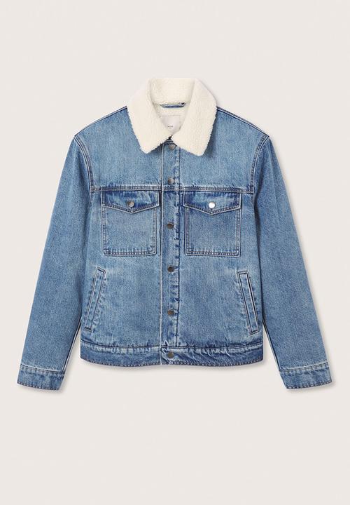 MANGO - Wasp Faux Shearling-lined Denim Jacket - Blue