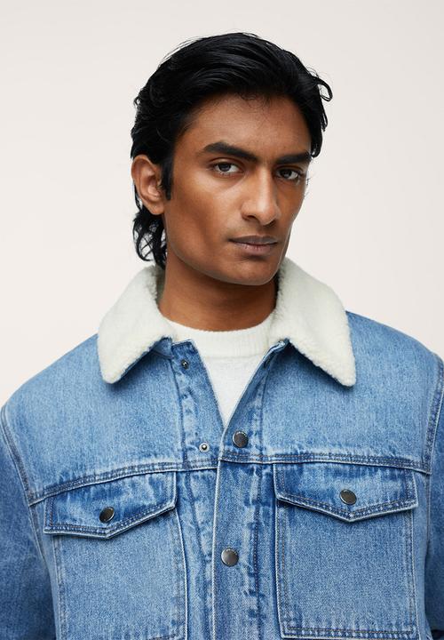MANGO - Wasp Faux Shearling-lined Denim Jacket - Blue