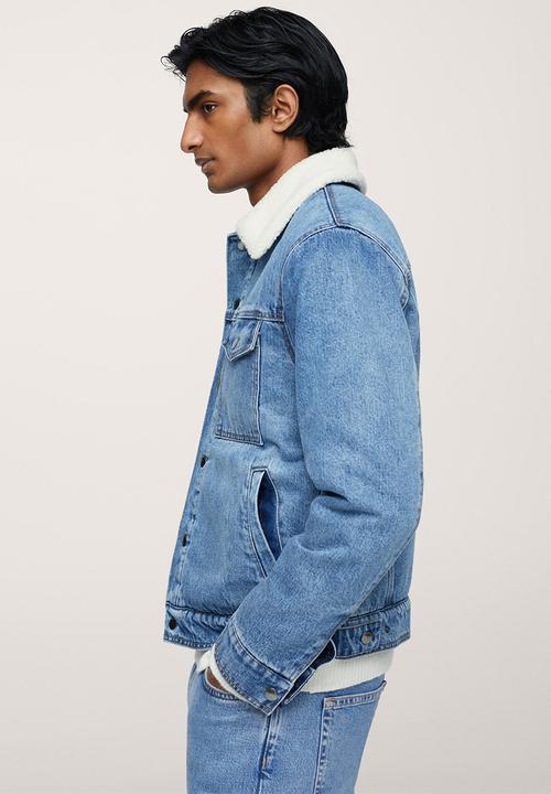 MANGO - Wasp Faux Shearling-lined Denim Jacket - Blue